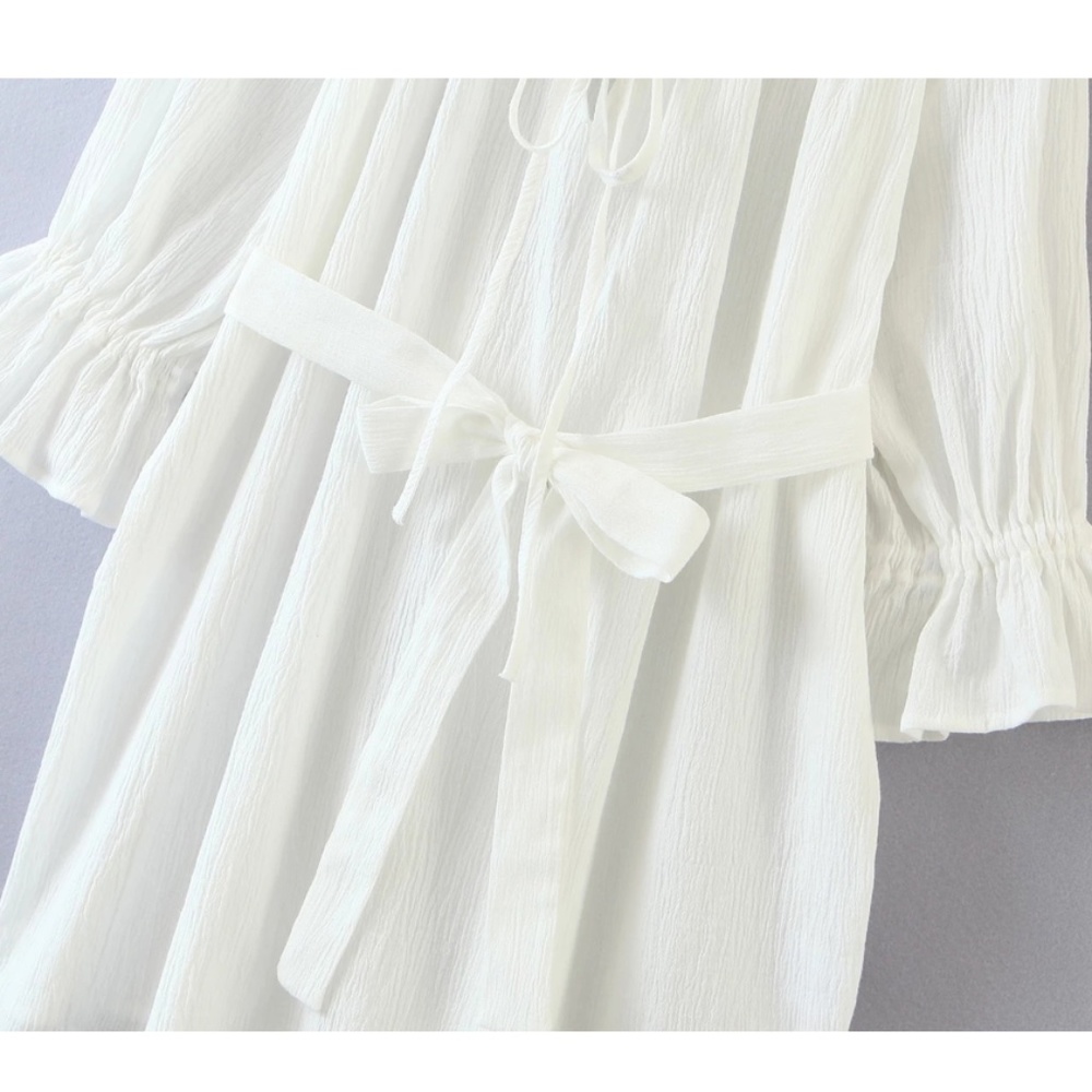 Boho Linen Ruffle Oversized Minimalist White Dress - Picture 5 of 6